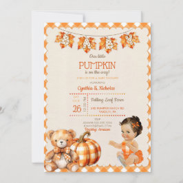 Invitación Bebé Chica Otoño Teddy Bear Saltos de calabaza