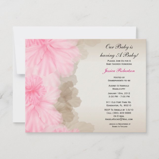 Invitación Bebé Chica, Rosa Corta, (Anverso)