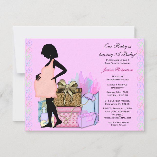 Invitación Bebé Chica, Rosa Corta, (Anverso)