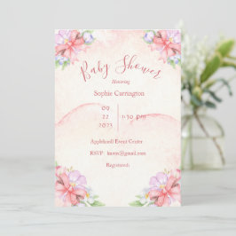 Invitación Bebé Chica Rosa Floral Watercolor Baby Shower