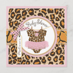 Invitación Bebé Chica Rosa Tutu Cheetah Imprimir Baby Shower