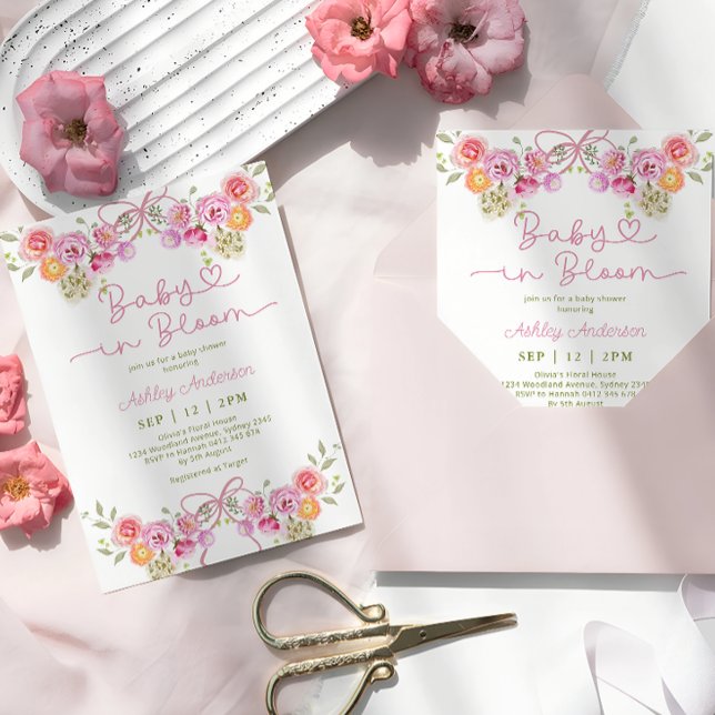 Invitación Bebé Chica rosado en Baby Shower en flor (Subido por el creador)