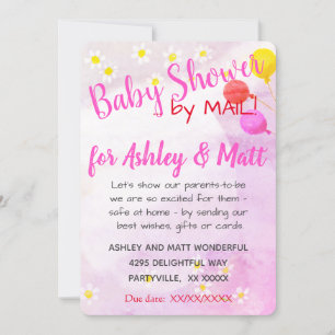 Invitación Bebé chica se muere en globo Baby Shower rosa