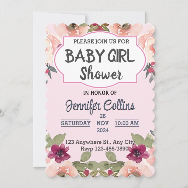 Invitación Bebé Chica Shower Pequeña Flor silvestre (Anverso)