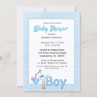 Invitación Bebé chico Stork Shower
