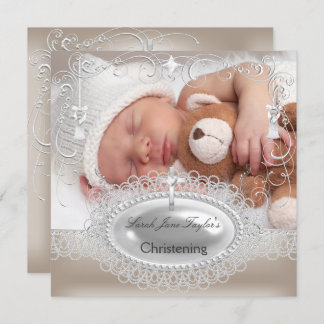 Invitación Bebé Christening Baptism Chica Boy Silver Cross
