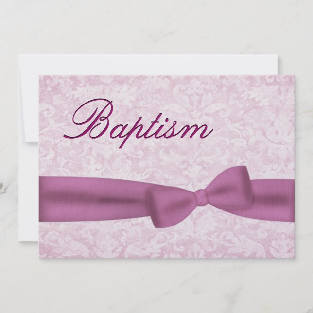 Invitación Bebé Christening Pink Damask Metallic (Anverso)