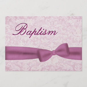 Invitación Bebé Christening Pink Damask Metallic