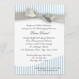 Invitación Bebé Christening Pinstripe con Bow