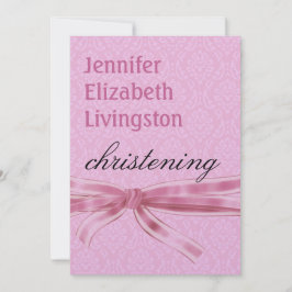 Invitación Bebé Christening Purple Pink Damask Metálico
