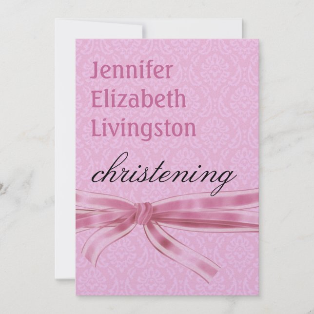 Invitación Bebé Christening Purple Pink Damask Metálico (Anverso)