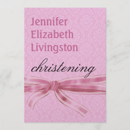 Invitación Bebé Christening Purple Pink Damask Metálico