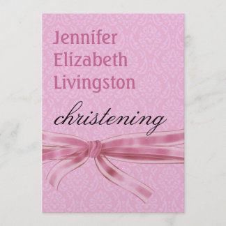 Invitación Bebé Christening Purple Pink Damask Metálico