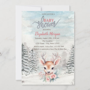 Invitación Bebé Ciervo Flor Bosque Nieve Baby Shower