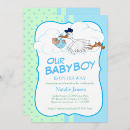 Invitación Bebé cigüeña con un niño pequeño y lindo