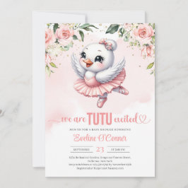 Invitación Bebé cisne con traje de tutu rosado rubio y dorado