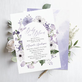 Invitación Bebé color agua elegante en flores púrpura de sang