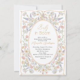 Invitación Bebé color agua elegante en flores rosadas B