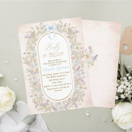 Invitación Bebé color agua elegante en flores rosadas B