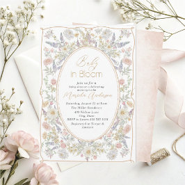 Invitación Bebé color agua elegante en flores rosadas B