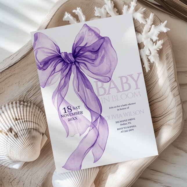 Invitación Bebé color de agua morado en Baby Shower en sangre (Subido por el creador)