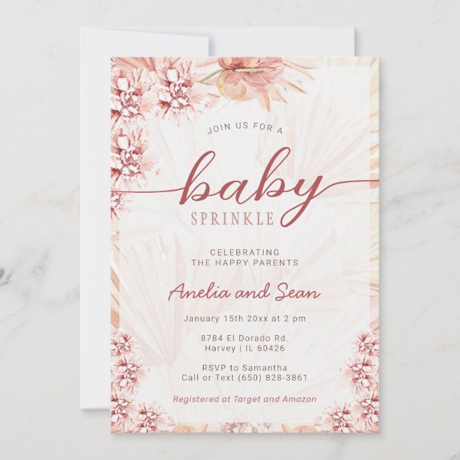Invitación Bebé con código boho Sprinkle Beige Tan Sexo Neutr (Anverso)