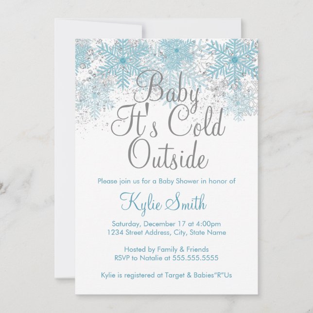 Invitación Bebé con copo de nieve hace frío fuera de Baby Sho (Anverso)