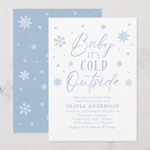 Invitación Bebé con copos de nieve azul hace frío fuera de Ba