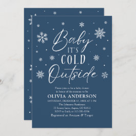 Invitación Bebé con copos de nieve azul hace frío fuera de Ba