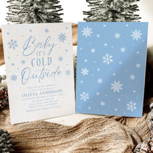 Invitación Bebé con copos de nieve azul hace frío fuera de Ba