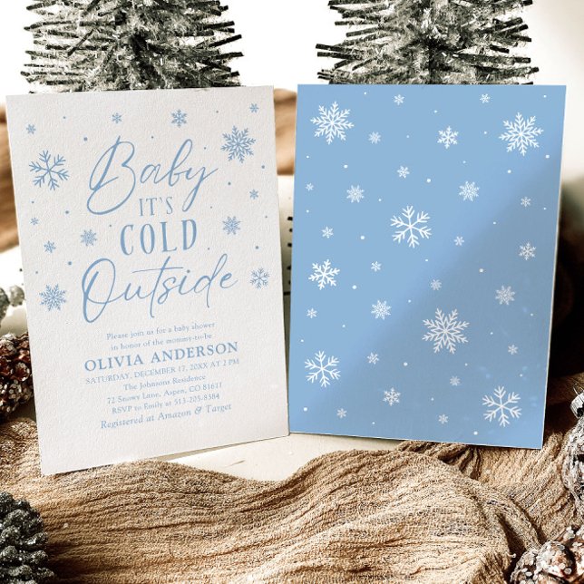 Invitación Bebé con copos de nieve azul hace frío fuera de Ba (Blue Snowflakes Baby It's Cold Outside Baby Shower Invitation)