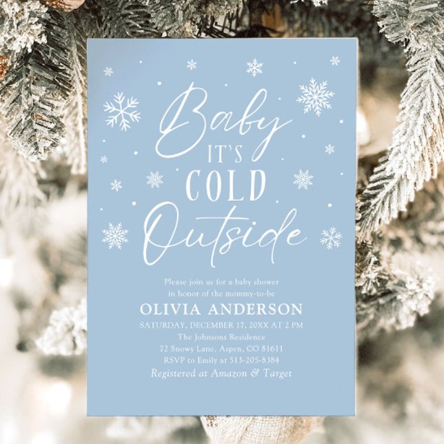 Invitación Bebé con copos de nieve azul hace frío fuera de Ba (Blue Snowflakes Baby It's Cold Outside Baby Shower Invitation)