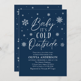 Invitación Bebé con copos de nieve azul hace frío fuera de Ba