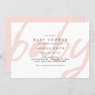 Invitación Bebé con ducha pastel rosa minimal moderna