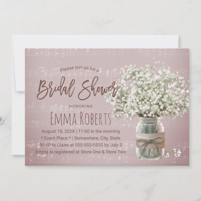 Invitación Bebé con flores de aliño, ducha de novia de música (Anverso)