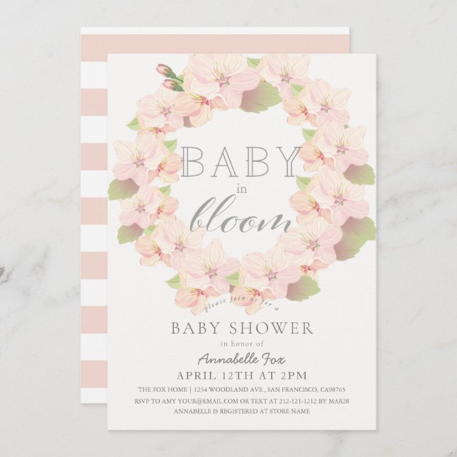 Invitación Bebé con flores de cerezo en Baby Shower, Chica de (Anverso / Reverso)