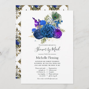 Invitación Bebé con flores de pavo real o ducha de novia por