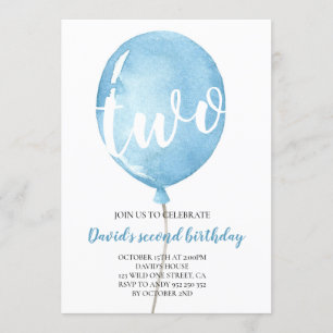 Invitación Bebé con globo azul Segundo cumpleaños