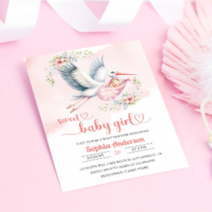 Invitación Bebé con Ilustracion de cigüeñas - Elegante