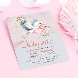 Invitación Bebé con Ilustracion de cigüeñas - Elegante
