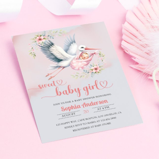 Invitación Bebé con Ilustracion de cigüeñas - Elegante (Subido por el creador)