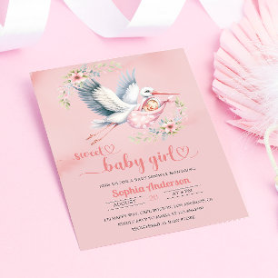 Invitación Bebé con Ilustracion de cigüeñas - Elegante
