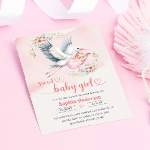 Invitación Bebé con Ilustracion de cigüeñas - Elegante
