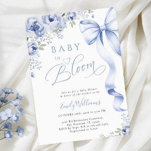 Invitación Bebé con Lazo Azul en Flor Baby Shower