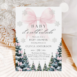 Invitación Bebé con lazo rosa, afuera hace frío, baby shower
