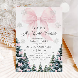 Invitación Bebé con lazo rosa, afuera hace frío, baby shower