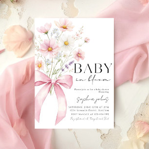 Invitación Bebé con lazo rosa en flor Bebé Niña Shower