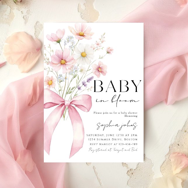 Invitación Bebé con lazo rosa en flor Bebé Niña Shower (Subido por el creador)