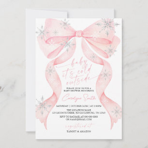 Invitación Bebé con lazo rosa, está frío afuera, baby shower