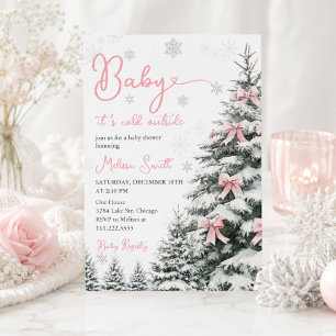 Invitación Bebé con Lazo Rosa Está Frío Afuera Shower de Bebé